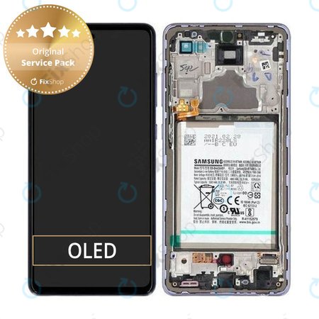 Samsung Galaxy A72 A725F, A726B - LCD Kijelző + Érintőüveg + Keret + Akkumulátor (Awesome Violet) - GH82-25541C, GH82-25542C Genuine Service Pack