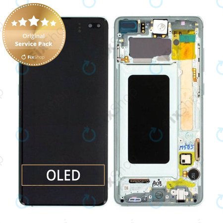 Samsung Galaxy S10 Plus G975F - LCD Kijelző + Érintőüveg + Keret (Prism Green) - GH82-18849E, GH82-18834E, GH82-18857E Genuine Service Pack