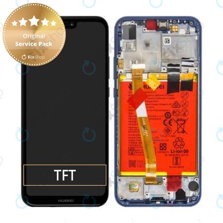 Huawei P20 Lite - LCD Kijelző + Érintőüveg + Keret + Akkumulátor (Klein Blue) - 02351XUA, 02351VUV Genuine Service Pack