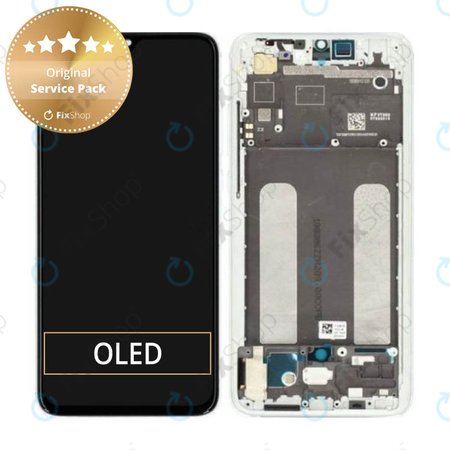 Xiaomi Mi 9 Lite - LCD Kijelző + Érintőüveg + Keret (Pearl White) - 560910015033 Genuine Service Pack