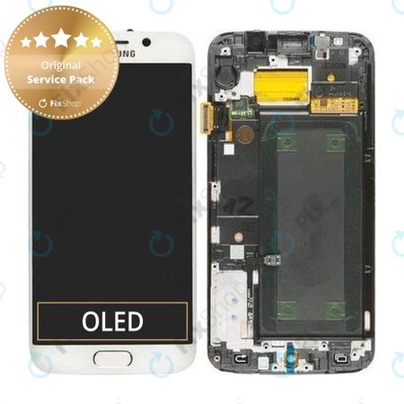 Samsung Galaxy S6 Edge G925F - LCD Kijelző + Érintőüveg + Keret (White Pearl) - GH97-17162B, GH97-17317B, GH97-17334B Genuine Service Pack