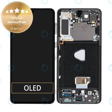 Samsung Galaxy S21 Plus G996B - LCD Kijelző + Érintőüveg + Keret (Phantom Black) - GH82-24554A, GH82-24553A, GH82-27267A Genuine Service Pack