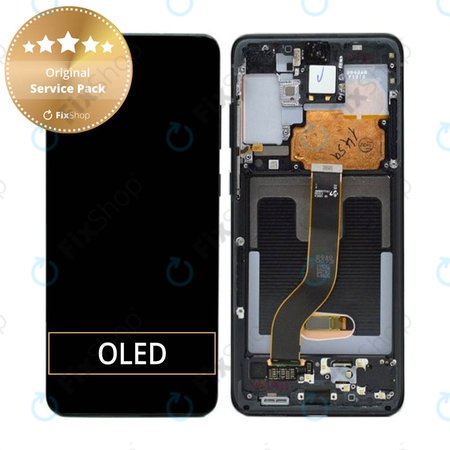 Samsung Galaxy S20 Plus G985F - LCD Kijelző + Érintőüveg + Keret (Cosmic Black) - GH82-22134A, GH82-22145A, GH82-31441A Genuine Service Pack