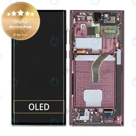 Samsung Galaxy S22 Ultra S908B - LCD Kijelző + Érintőüveg + Keret (Burgundy) - GH82-27488B, GH82-27489B Genuine Service Pack