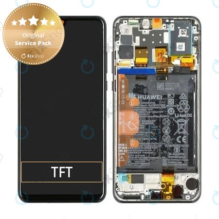 Huawei P30 Lite (2020) - LCD Kijelző + Érintőüveg + Keret + Akkumulátor (Midnight Black) - 02352PJM Genuine Service Pack