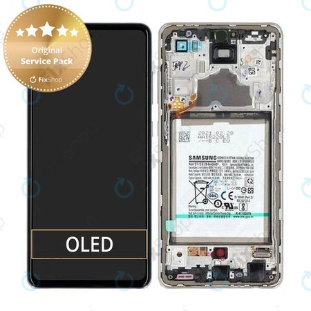 Samsung Galaxy A72 A725F, A726B - LCD Kijelző + Érintőüveg + Keret + Akkumulátor (Awesome White) - GH82-25541D, GH82-25542D Genuine Service Pack