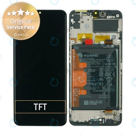 Huawei Y6p, Honor 9A - LCD Kijelző + Érintőüveg + Keret + Akkumulátor (Black) - 02353LKV Genuine Service Pack