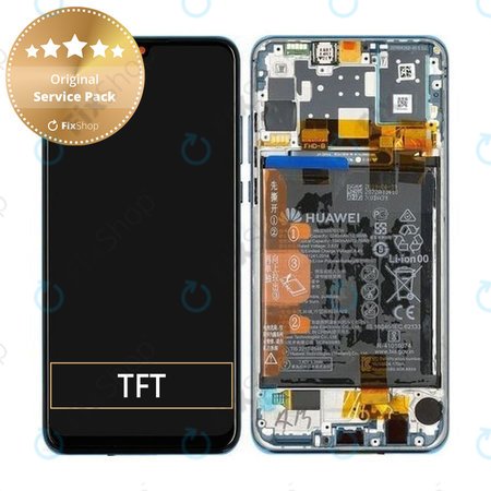 Huawei P30 Lite 2020 - LCD Kijelző + Érintőüveg + Keret + Akkumulátor (Peacock Blue) - 02353FQE, 02353DQS Genuine Service Pack